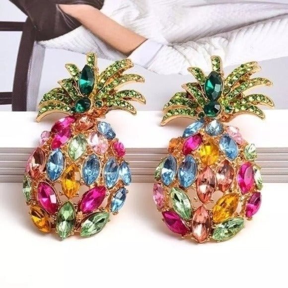 Multicolor pineapple earrings dangle drop pink - Picture 2 of 8